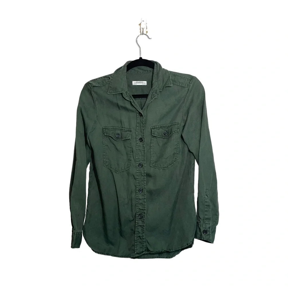 Zara Woman Premium Denim Collection Forest Green Button Down Shirt Small Women’s